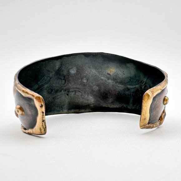Copper and Brass Bracelet Hand Made Cuff Style Brutalist Chunky Statement Piece - Picture 9 of 13